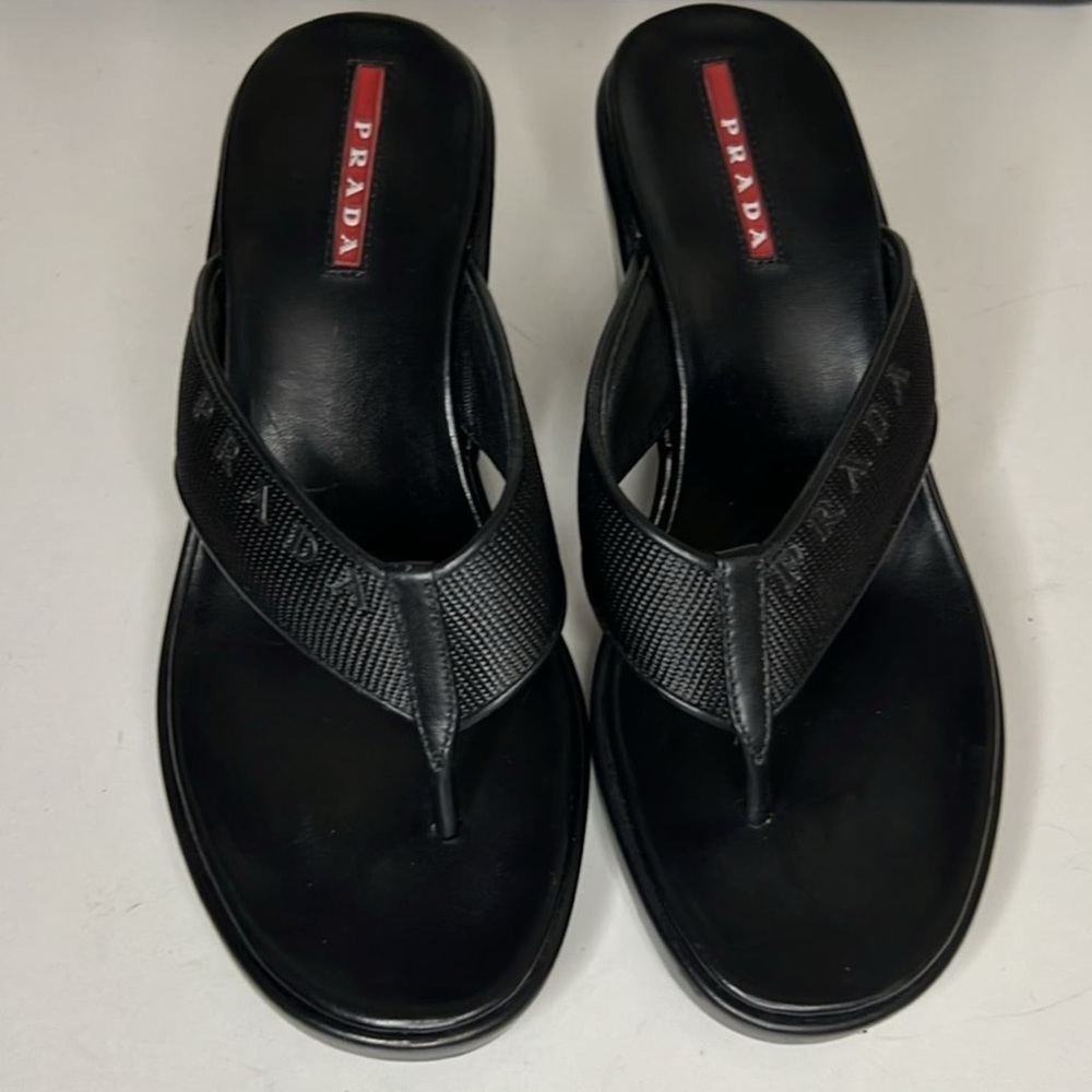 Prada Black Sandals Minimalist Thong Design